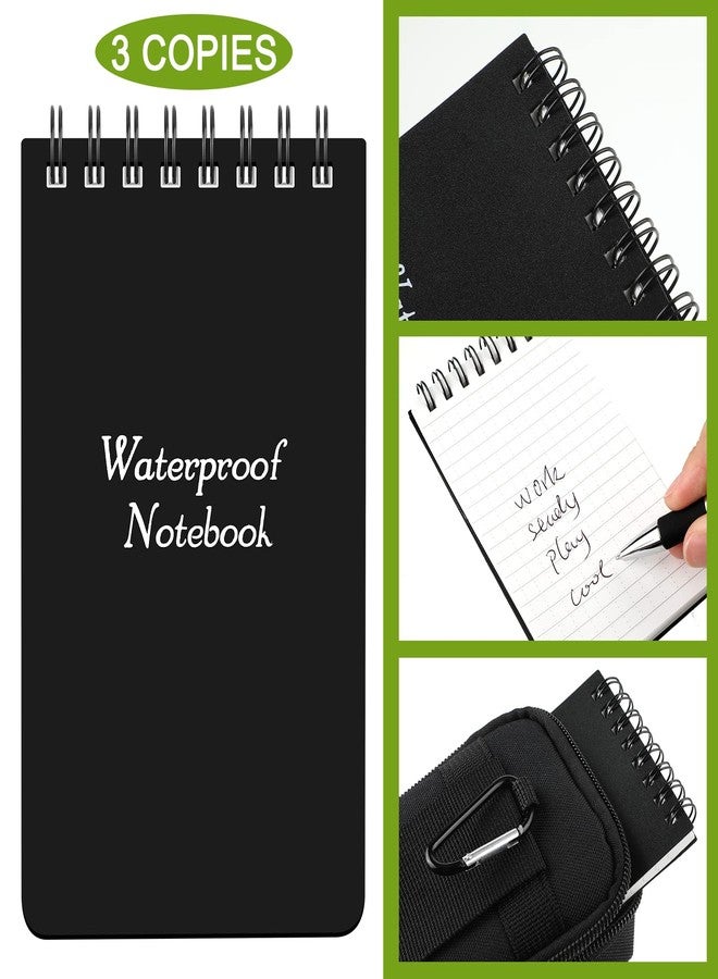 Eaasty Waterproof Notebook and Pen Set 3 x 5 Inch Pocket Tactical Notebook with 1 Metal Weatherproof Pen and 1 Fabric Cover for Outdoor Activities Recording(Black,5 Pcs) - Image 2